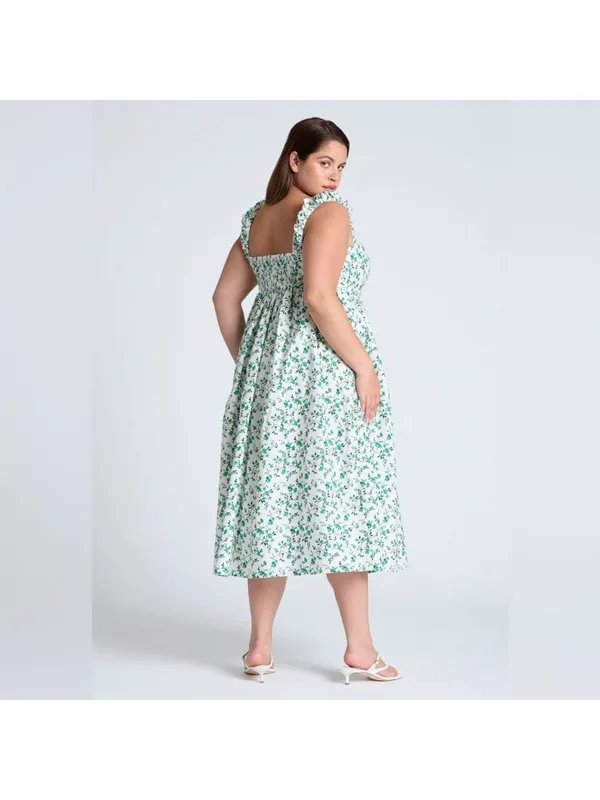 ELOQUII Floral Cotton Poplin Corset Midi Dress Green‎ White NWT 18 Cottagecore - Image 8