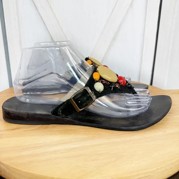 Naughty Monkey Suede Beaded Boho Thong Sandals Black‎ 8.5 - Image 3