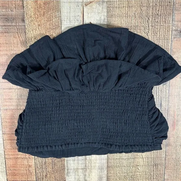 Free People Fun in the Sun Black Strapless Peplum Top XS Boho Whimsygoth Grunge - Image 4