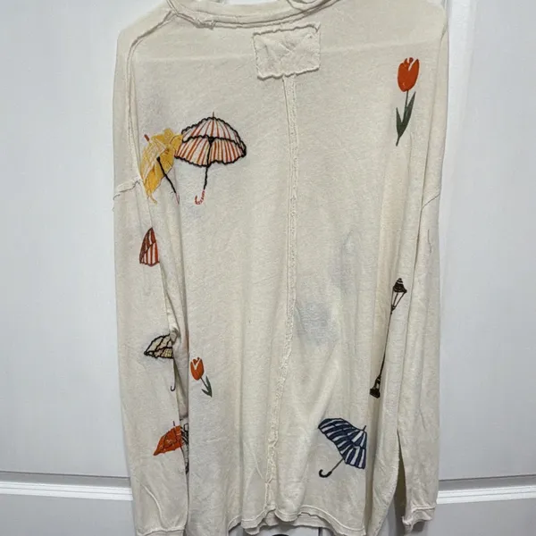 We The Free Ivory Embroidered Knit Long Sleeve Crew Neck Pullover Top Size M - Image 8