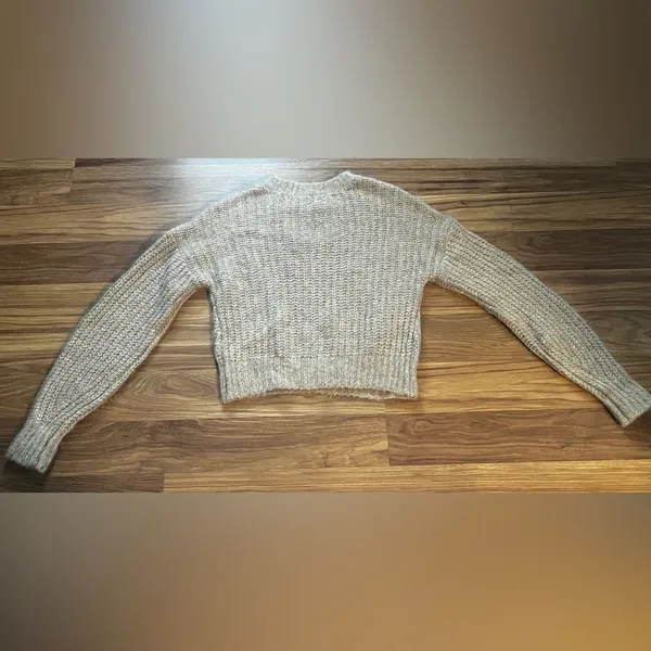 Abercrombie & Fitch Sweater Beige Tan Alpaca Blend Crop Cable Knit Sz Xs - Image 2