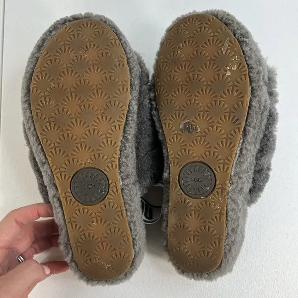 Ugg Sz 7 Oh Yeah Fluffy Double Strap Flat Slippers‎ Slides Sandals in Grey - Image 12