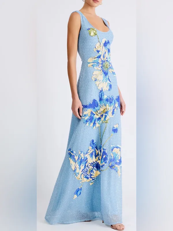 NEW HELSI Jackie Floral Beaded Baby Blue Gown Sz L - Image 3