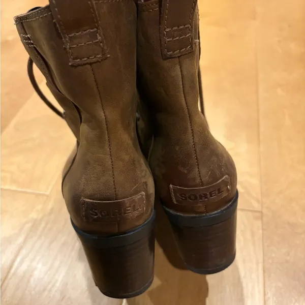 Sorel Cate lace bootie ankle boot sz 9 combat leather brown - Image 7