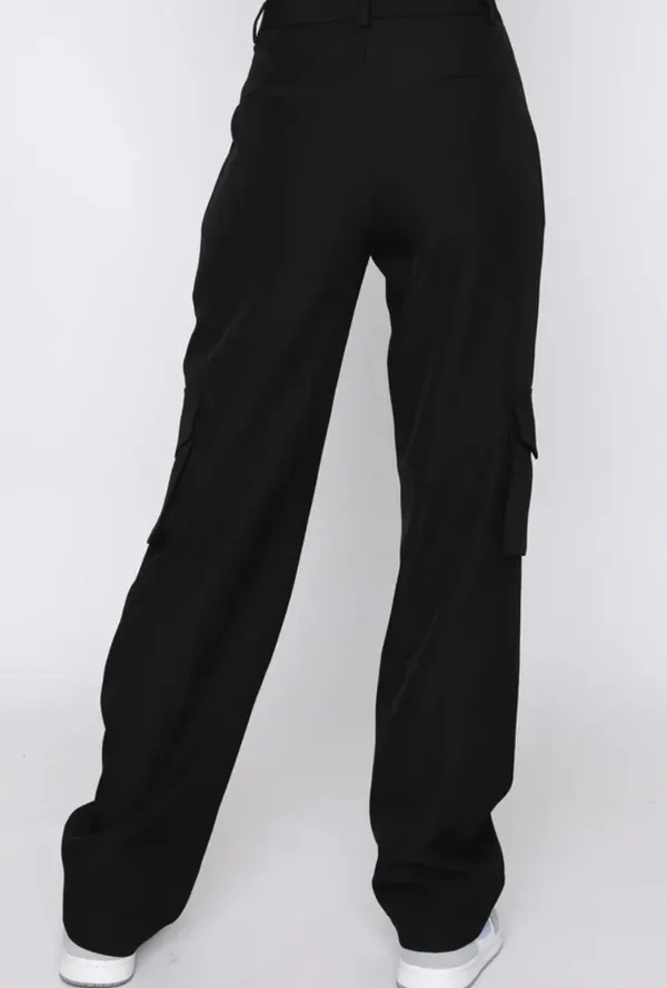 White Fox Black Cargo Pants with Metal Detail - Image 3