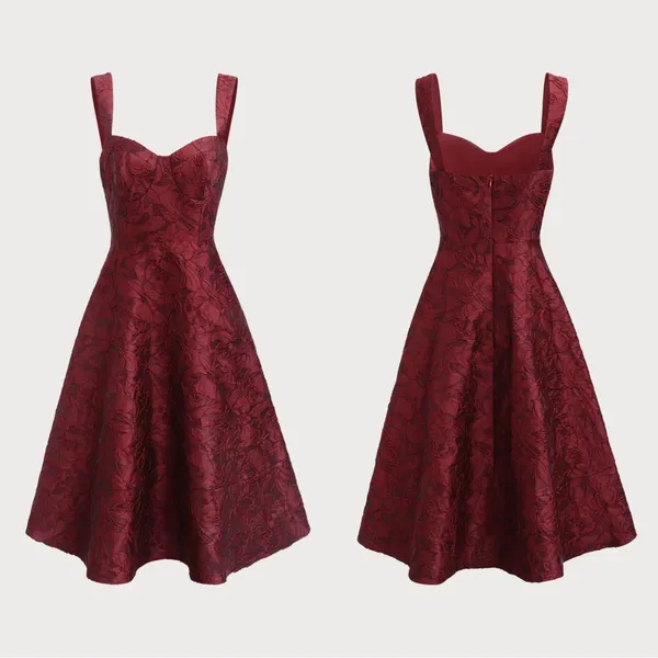 RIHOAS The Red Sweetheart Neck Jacquard Midi Dress 76 - Image 6