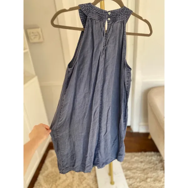 C And C California Linen Mini Dress Blue Halter Coastal Resort‎ Quiet Luxury S - Image 3