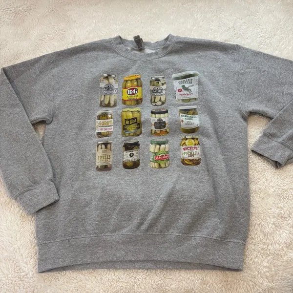 Unisex Pickle Jar Sweatshirt Crewneck Graphic Gray M Minimialist Fun Soft Goofy - Image 2
