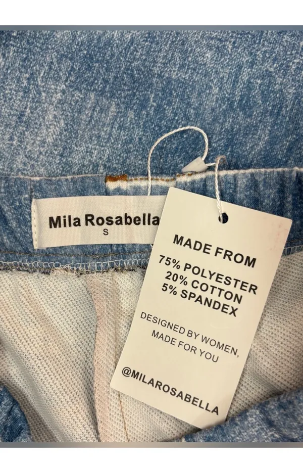 Mila Rosabella Trompe L'oeil Denim Print Sweatpants Wide Leg Pants Size Small - Image 6