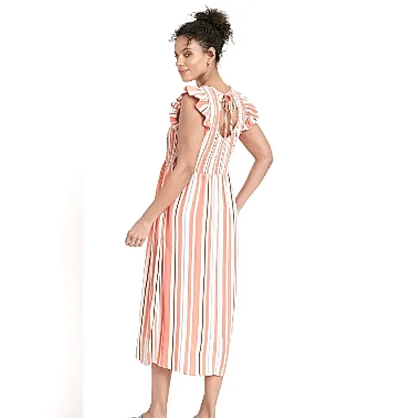 A New Day Midi vertical stripe sleeveless midi smocked dress medium flutter - Image 3