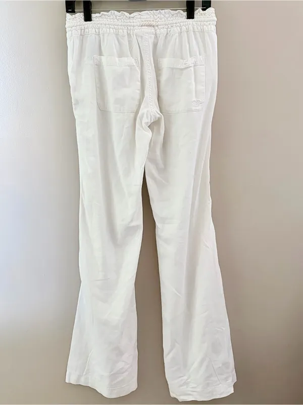 Roxy White Linen Blend Beach Pants Medium Drawstring Smocked Waist Casual - Image 3