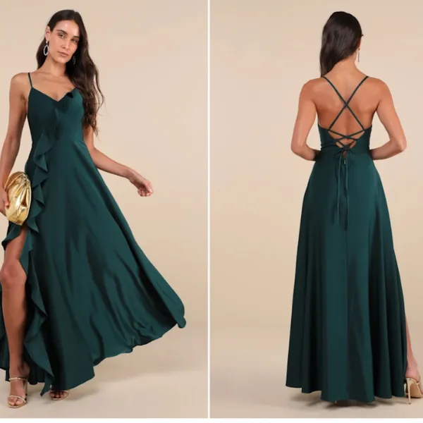 LULUS Sexy Flowy LProm Wedding Bridesmaid Satin Open Tie Back Elegant Maxi - Image 5
