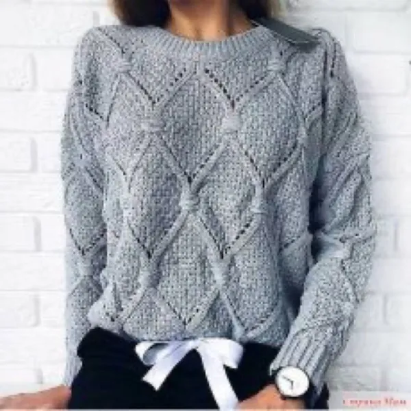 ✨ AEO Grey Thick Diamond Pattern Cable Knit Sweater✨ - Image 5