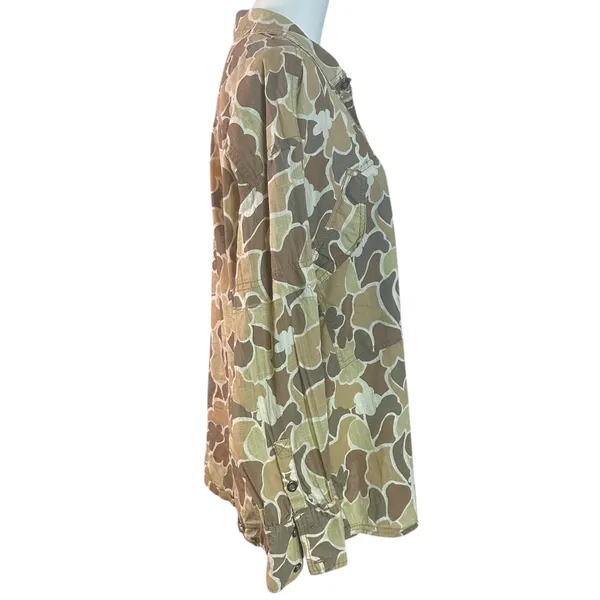 Free People Bohemian Camouflage Camo Oversized Hidden Valley Shirt Neutral Large - Image 7