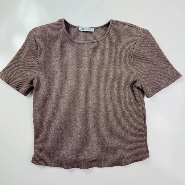 Zara‎ Brown Knit Shoulder Pads Top Size Large - Image 2