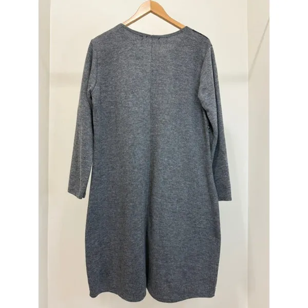 Vasna Gray Knit Dress Abstract Print Made in Italy SzL - Image 2