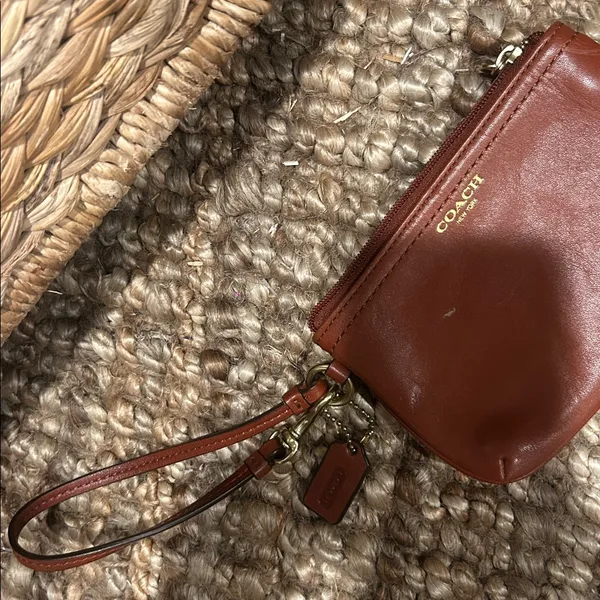 Coach Mini Leather Wristlet/Card Wallet In Saddle Brown - Image 6