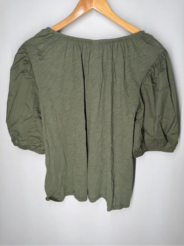 NEW Old Navy Boho Cottagecore Cotton Puff Sleeve Peasant‎ Blouse Olive Green XL - Image 8