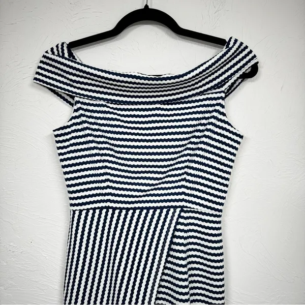 Hutch Blue White Striped Off Shoulder Asymmetrical Mini Dress Womens S Preppy - Image 4