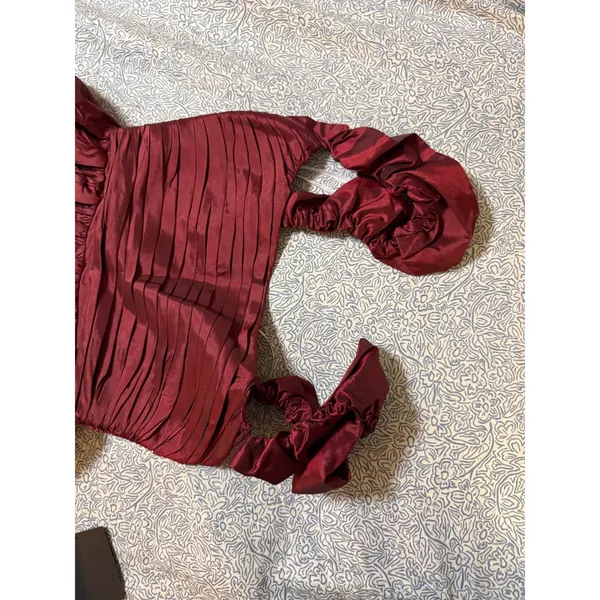 NWT Lulus Size XS Poised Passion Wine Red Taffeta Pleated Ruffled Midi Dress - Image 4