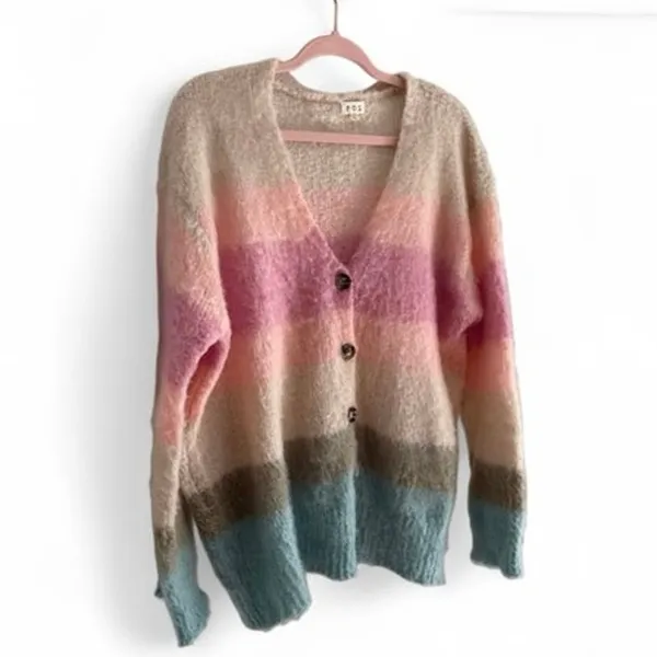 POL Relaxed Fit Multicolor Stripe Mohair Button Up Cardigan Size L Boho Sweater - Image 6