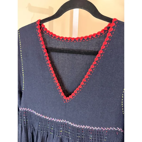 Ulla Johnson Masha Floral Embroidered Silk Pleated Tunic Dress Midnight Size 2 - Image 5