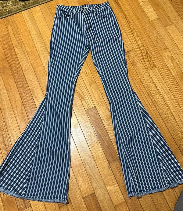 Altar'd State Striped Denim Flare Pants - Image 4