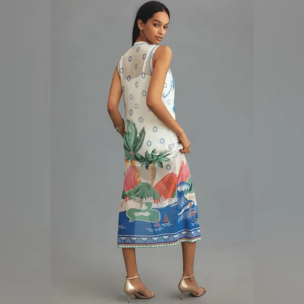 FARM RIO Graphic Mesh Midi Dress XS - Image 3