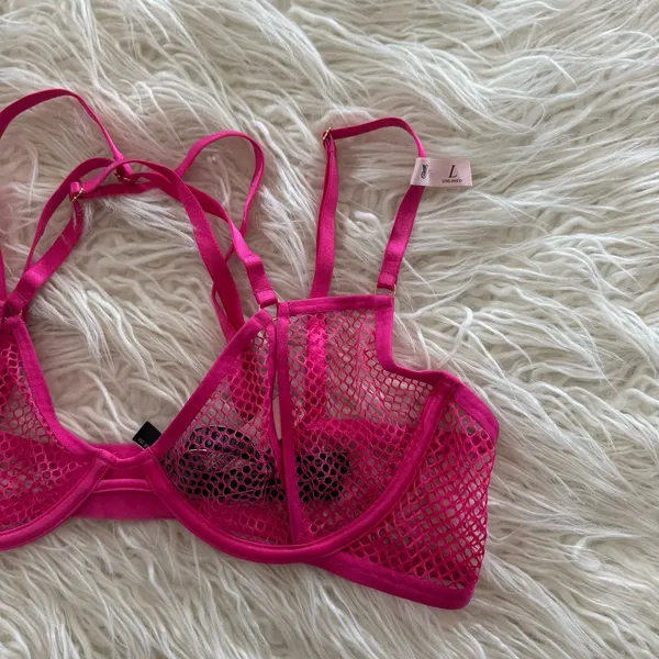 Victoria's Secret Very Sexy Fishnet Open-Cup Low-Cut Demi Bra Pink Size Large - Image 6