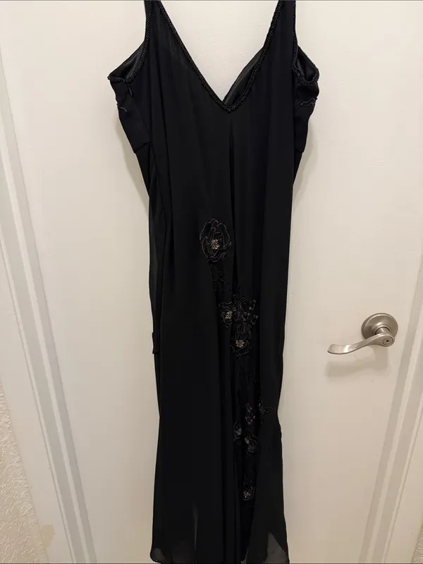 Vintage 90s R&M Richards Black Fairycore Dress Floral Beaded Embroidered - Image 3