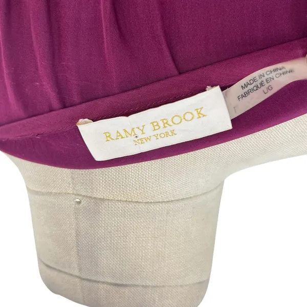 Ramy Brook Blouse Top Long Sleeve‎ Tassels Satin Burgundy Purple Size Large - Image 9