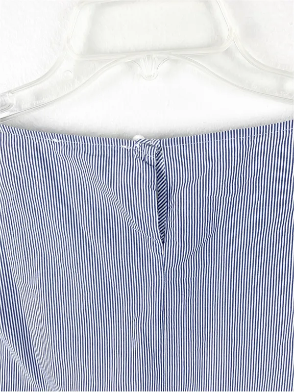 MADEWELL Blue White Striped 100% Cotton 3/4 Bell Sleeves Poplin Top Size Medium - Image 6
