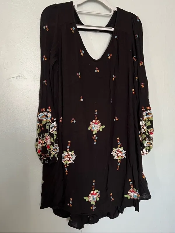 Free People Oxford Embroidered Mini Dress Large Black - Image 2