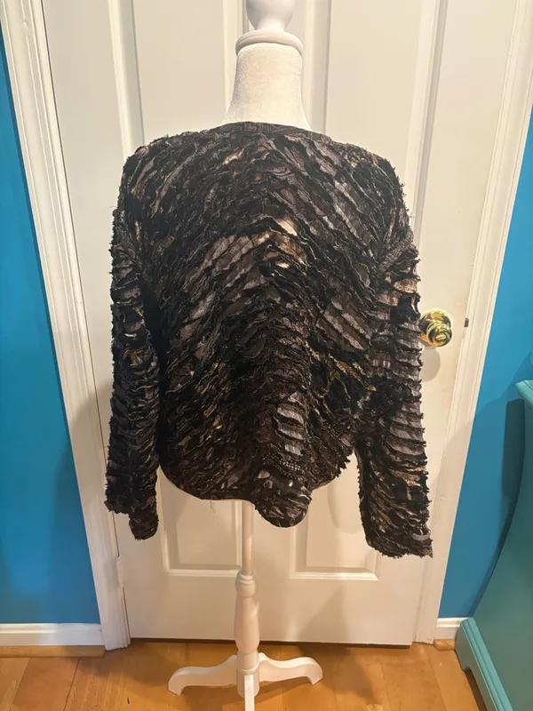 Art wear chenille double sided jacket giraffe elephant African print brown M L - Image 3