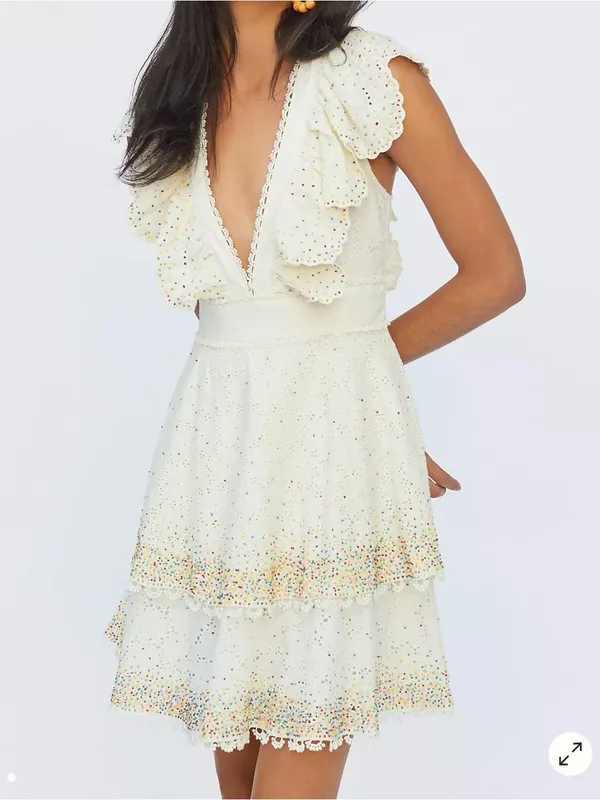 Farm Rio Cotton Beaded Eyelet Mini Dress Size small - Image 2