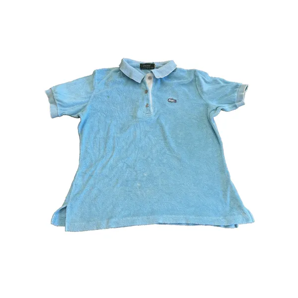 Vintage Lacoste Women's Terry Cloth Polo Shirt Blue Small Y2K Textured - Image 14