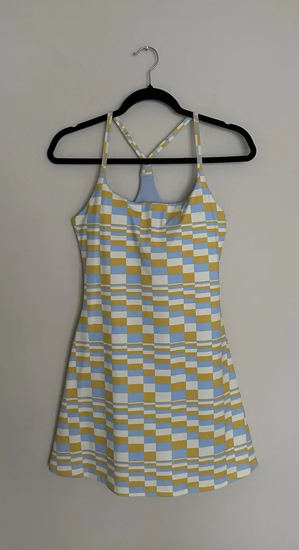 Outdoor Voices TechSweat Move Free Active Dress Size M Checkered Print Sport EUC - Image 3