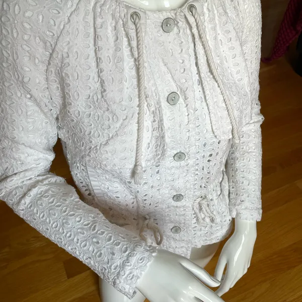 Cartonnier Anthropologie White Eyelet Embroidered Peplum Jacket Blouse Size 0 - Image 2