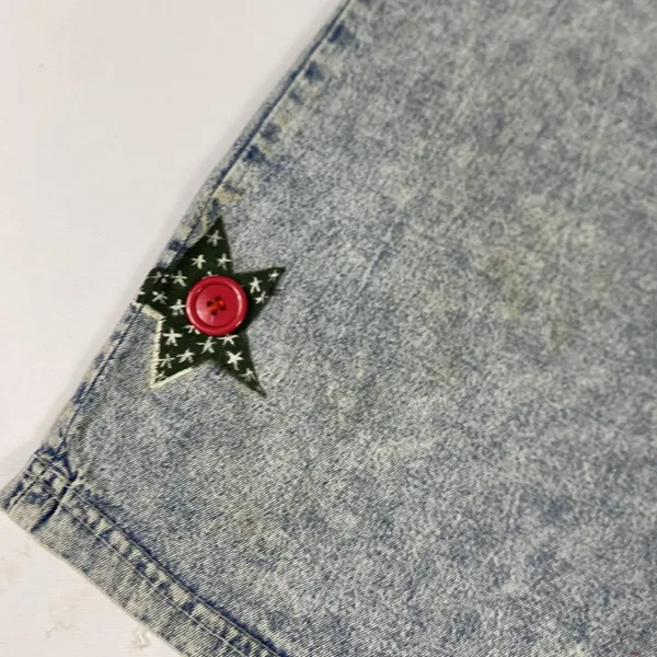 Vintage Angel Stars Denim Shirt Womens Large Blue‎ Applique Buttons 90s - Image 11