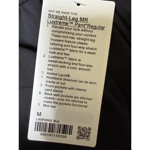 Lululemon‎ Straight-Leg Mid-Rise Pant Luxtreme Black Women's Size Medium - Image 11