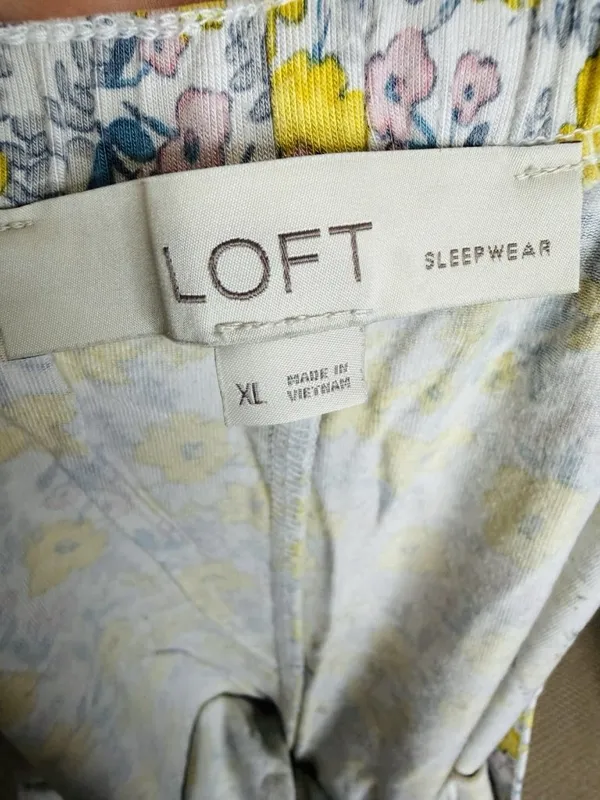 Ann Taylor Loft Sleep Pajama Top & Shorts Set Yellow Floral Sz XL Button Down - Image 10