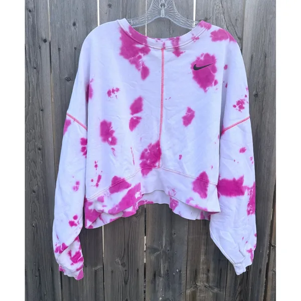 Nike $110 Women's Sportswear Oversized Fleece White Pink Tie-Dye Crew Sweatshirt - Image 2