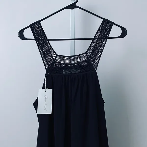 Geren Ford Silk Office Siren Dainty Ethereal Crochet Strap Shift Dress XS Black - Image 2