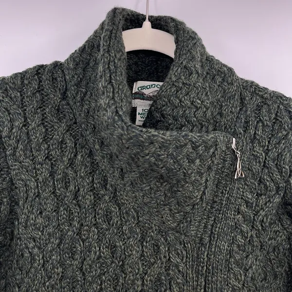 aran crafts sweater women Cable Knit XXS P Green 100 Merino Wool Fisher Chunky - Image 5