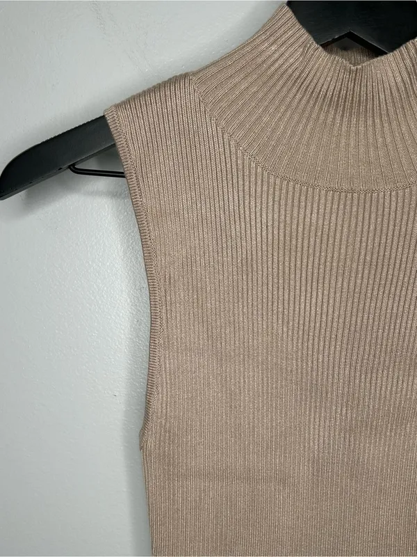 White Fox Beige Ribbed Bodycon Midi Dress Size XS - Image 4