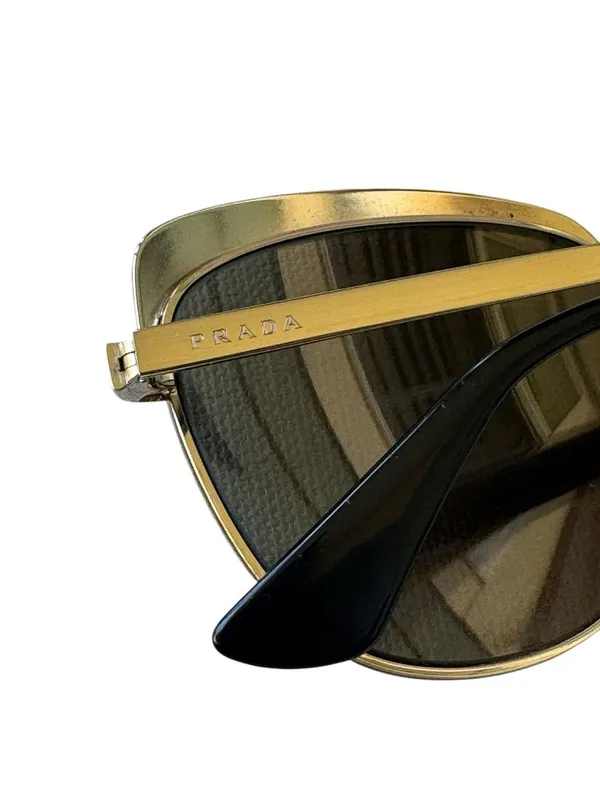 Prada Women's SPR51T SPR/51T Square Sunglasses Metallized Gold-Black - Image 4