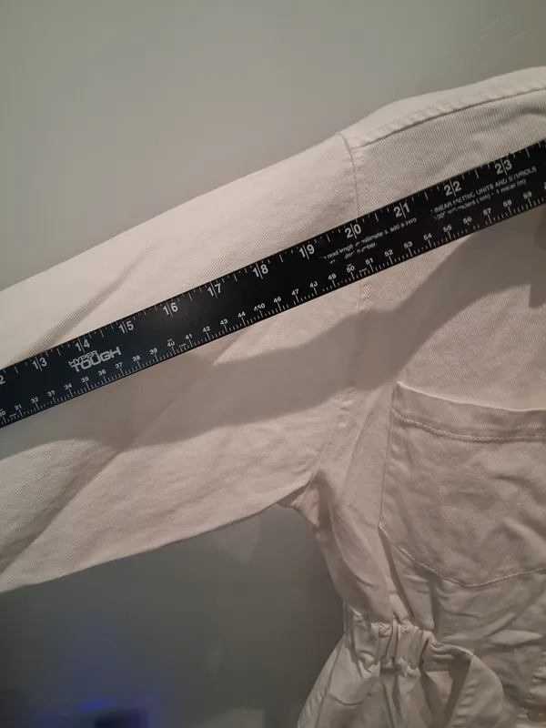 Zara White Button-Front Denim Shirt Dress with Waist Tie 100% Cotton Size M - Image 8