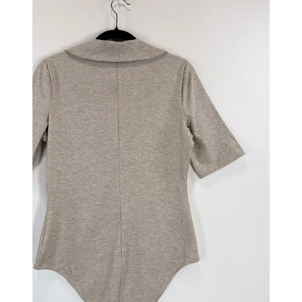 Reformation Womens Bodysuit Beige Rita Ribbed High Leg Button Down Henley XL - Image 9