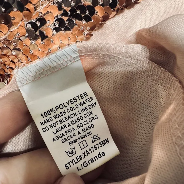 Hot Miami Styles Mini Rose Gold Sequined Dress Bodycon Party Glam Club sz L - Image 8