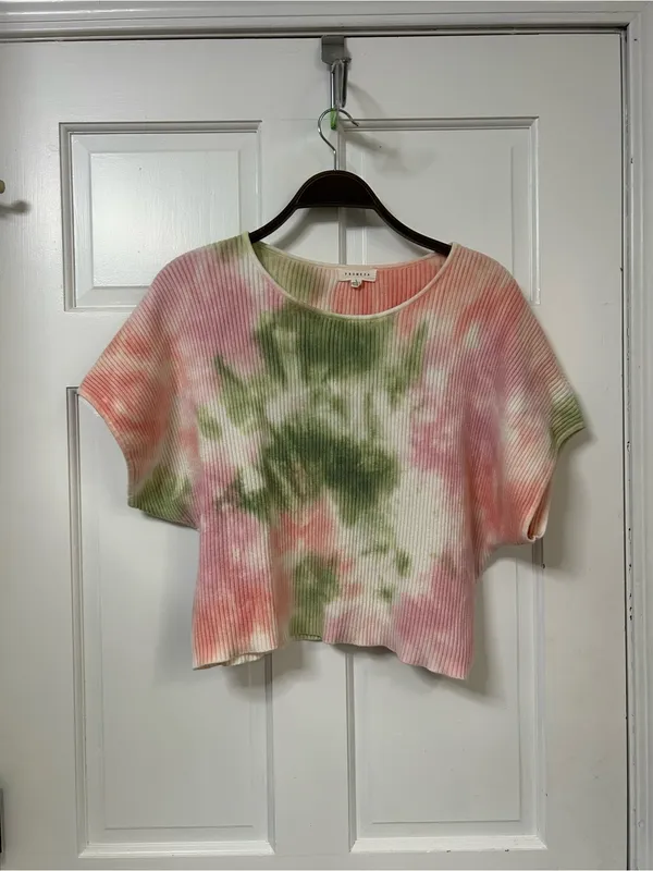 Promesa Pink & Green Tie-Dye Ribbed Crop Top - Image 2